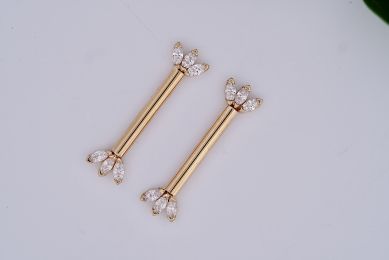Fixed/Threaded Gold Nipple Bars (Option: Yellow Gold 12g 9/16” Triple CZ Marquise)