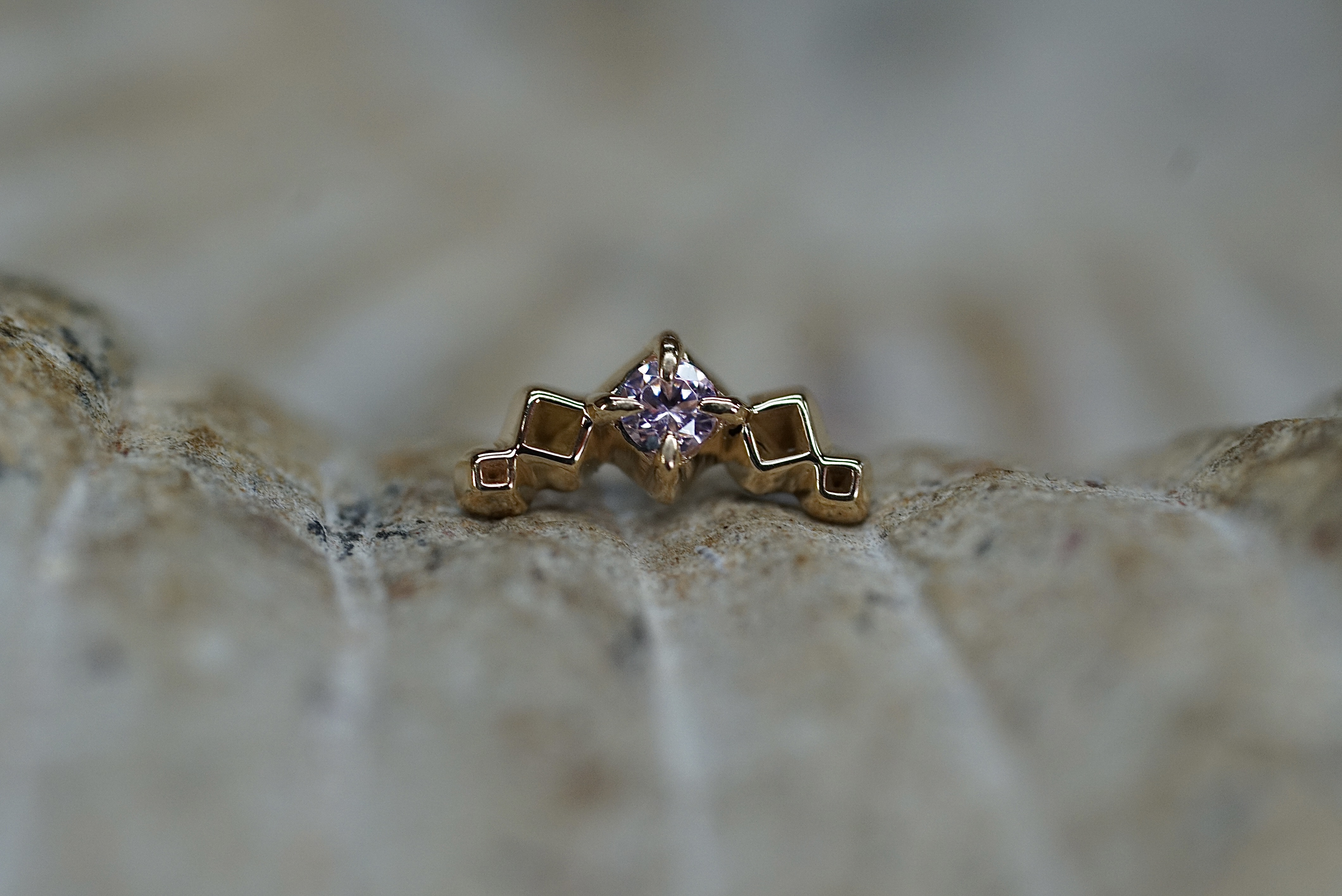 Square Curve (Option: Yellow Gold Pink CZ)