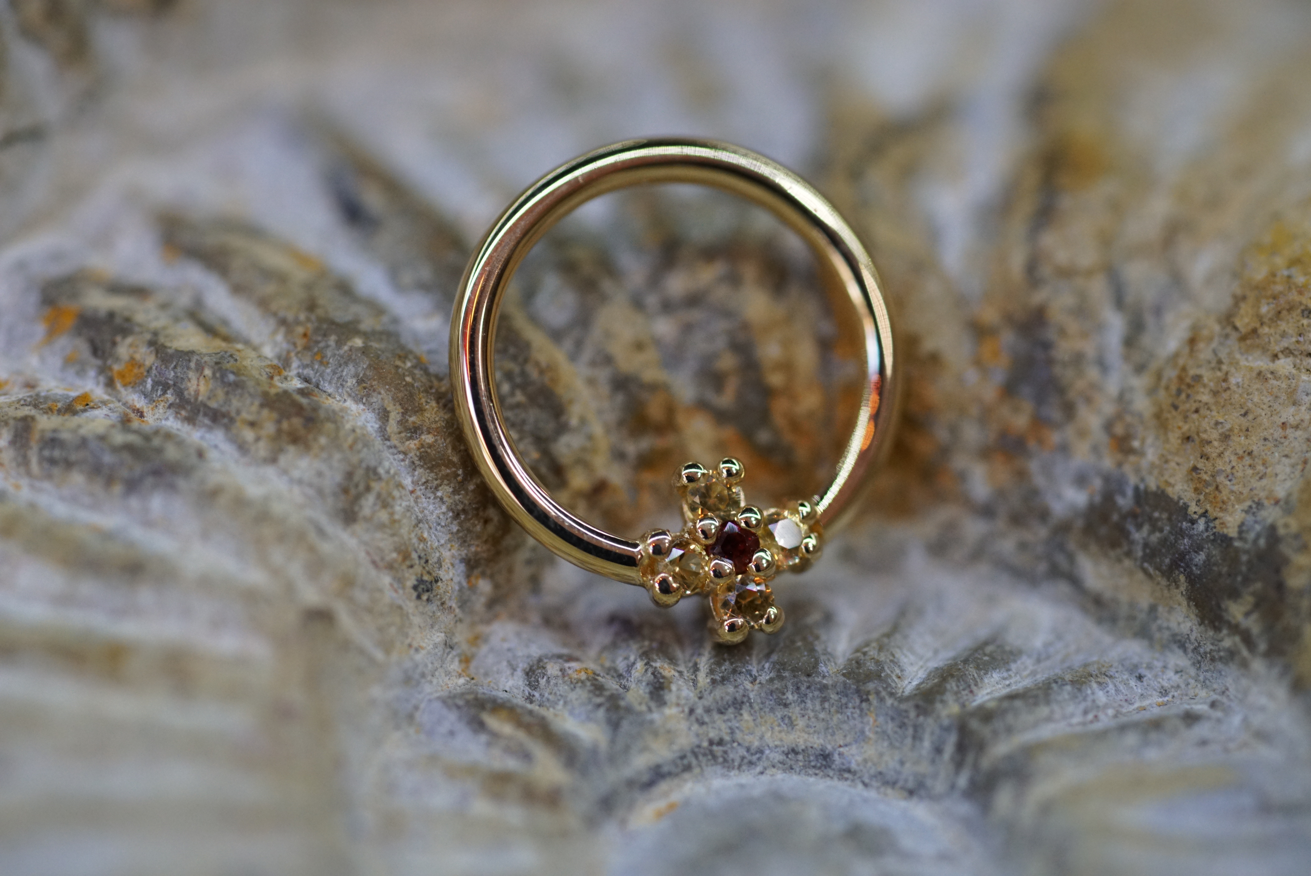 Soul Ring (Option: 16g 3/8 Yellow Gold Garnet and Yellow Sapphire)