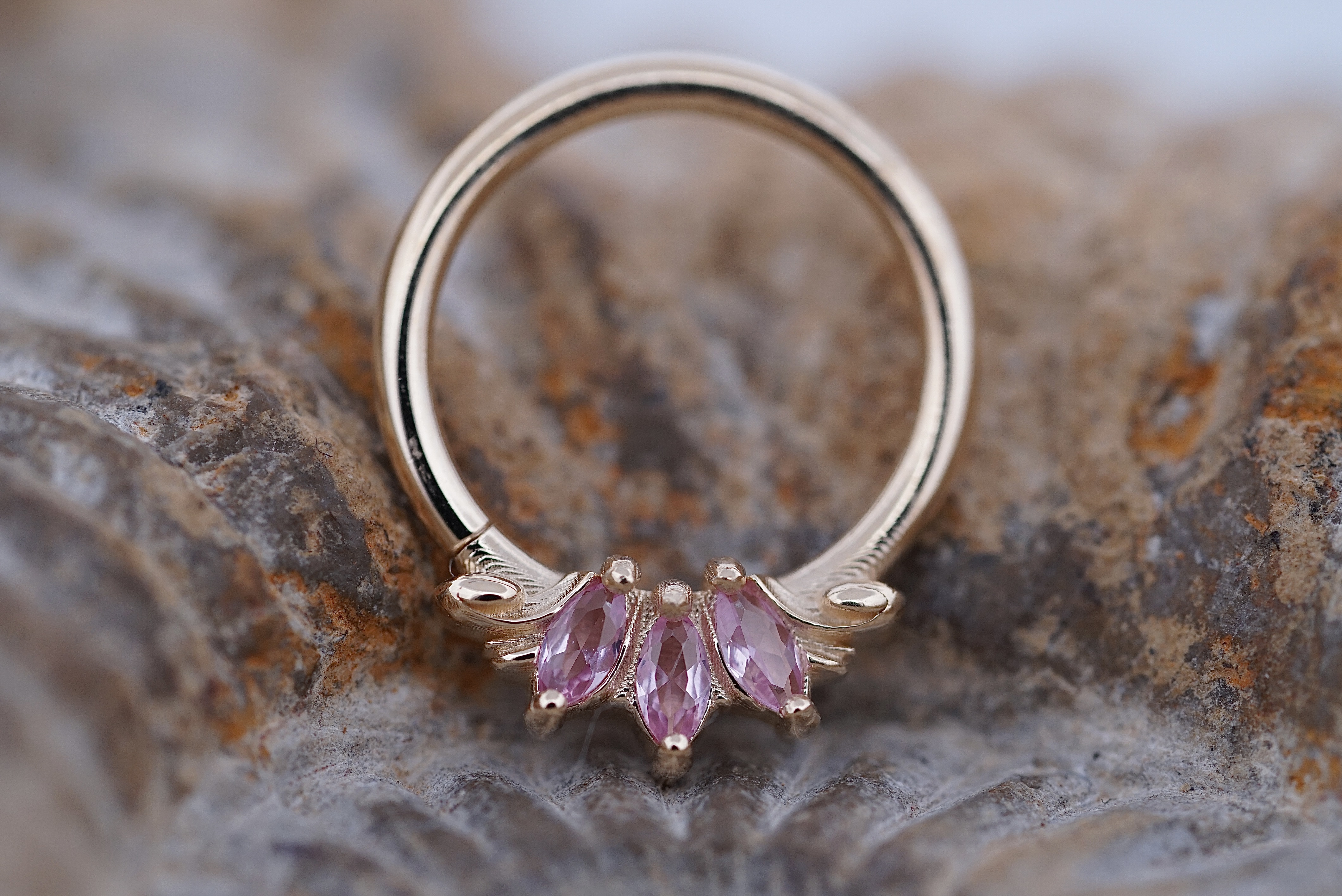 Grandeur Seam Ring (Option: Yellow Gold Lab made Pink Sapphire 16g 13/32”)