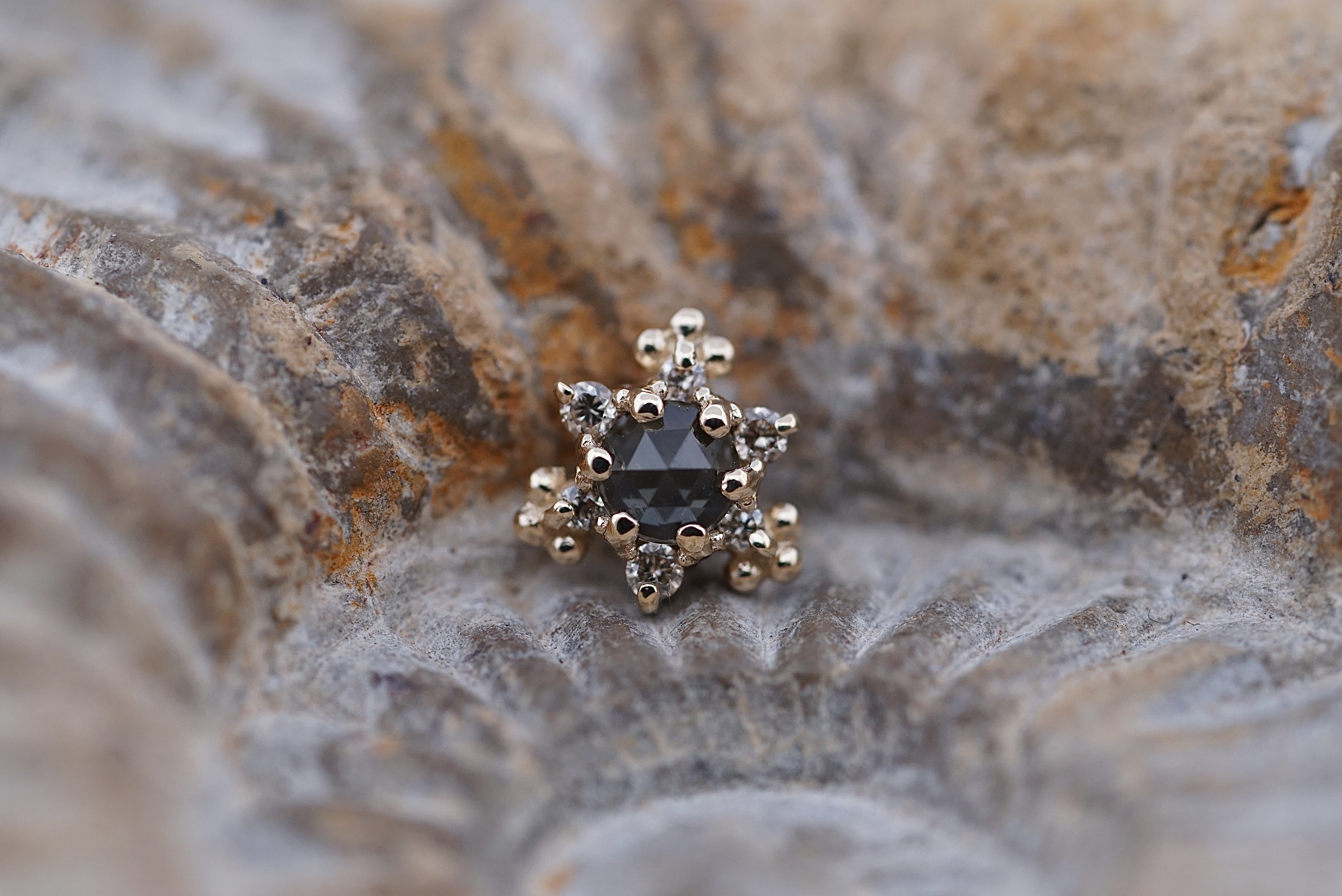 Bayle (Option: Yellow Gold Rose Cut Grey Sapphire with Champagne Diamonds)