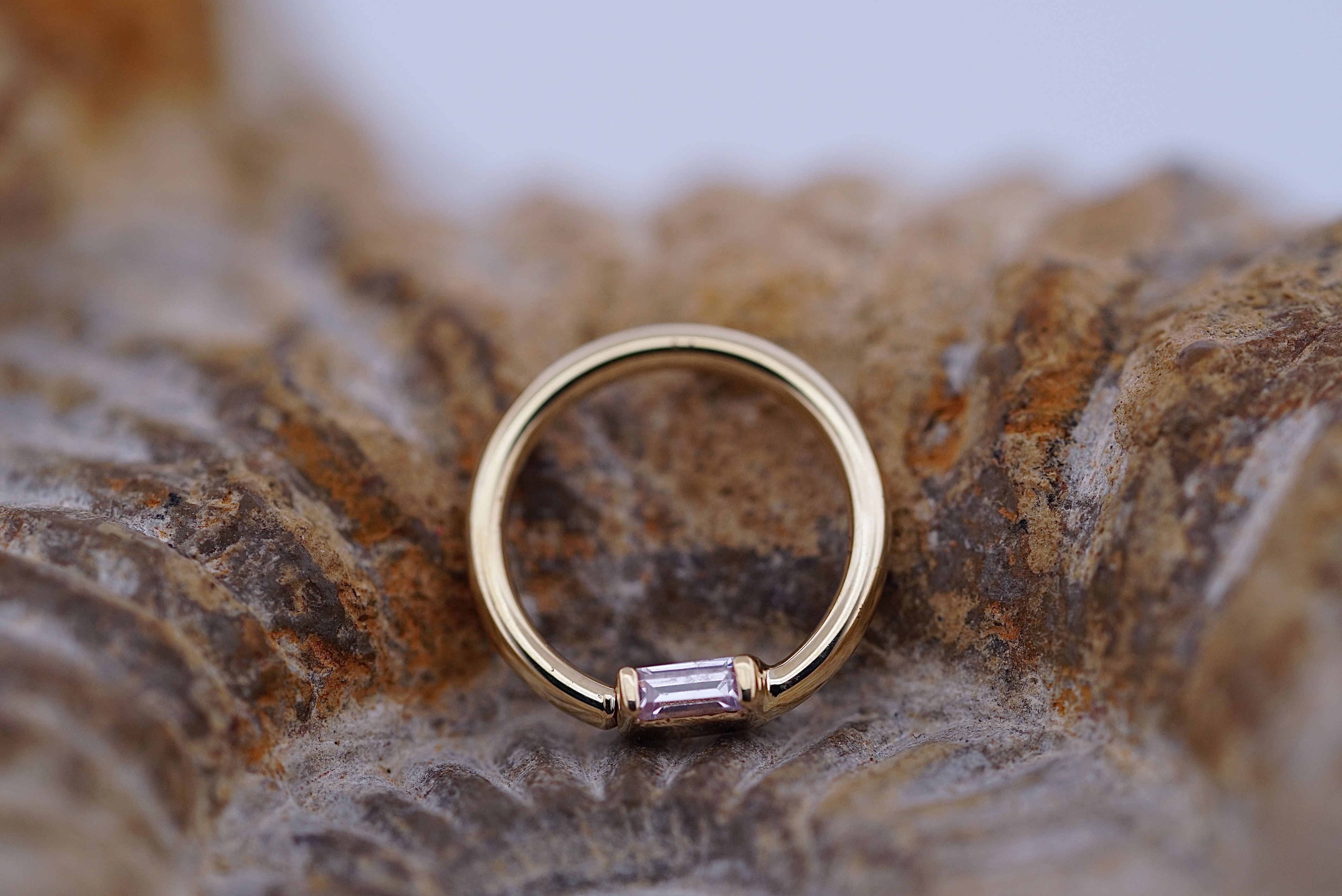 Fixed Baguette Ring (Option: Yellow Gold Lavender CZ 16g 3/8)