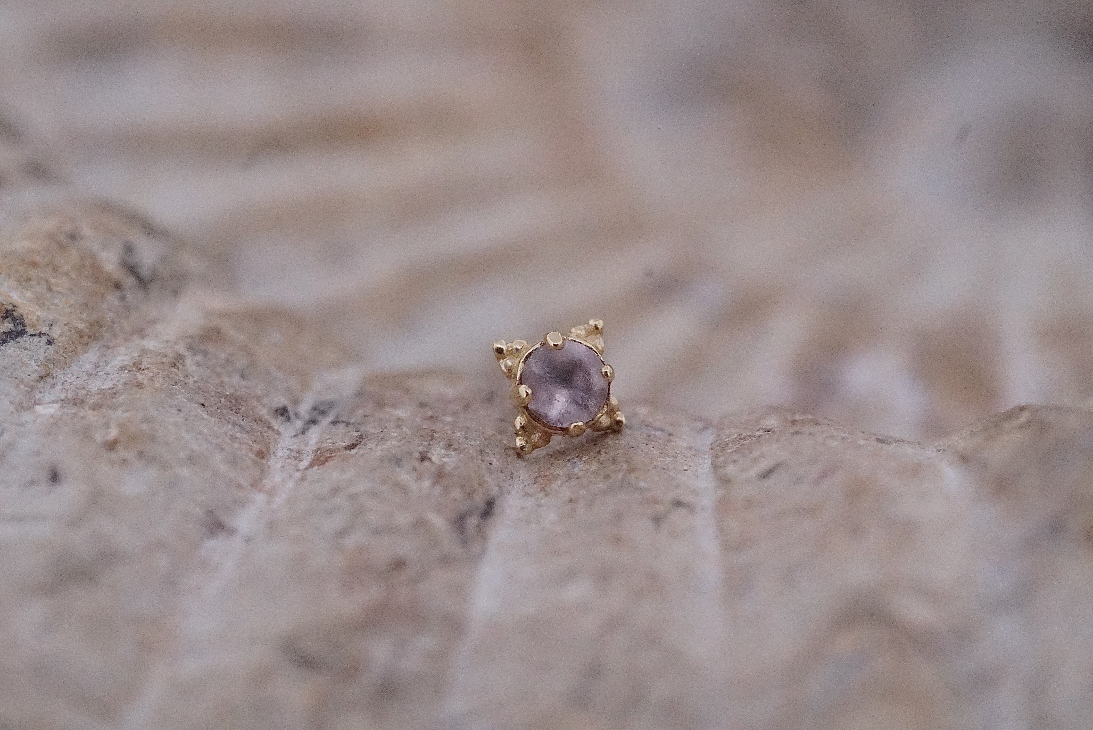Faceted Gem Zia (Option: 2mm Yellow Gold sandblasted Dusty Morganite CZ)