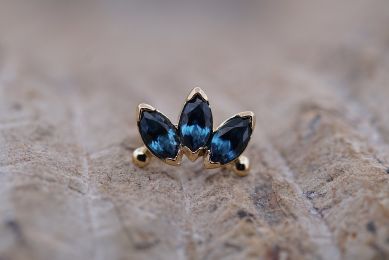 Three Gem Marquise Fans (Option: Yellow Gold London Blue CZ, bead accents)