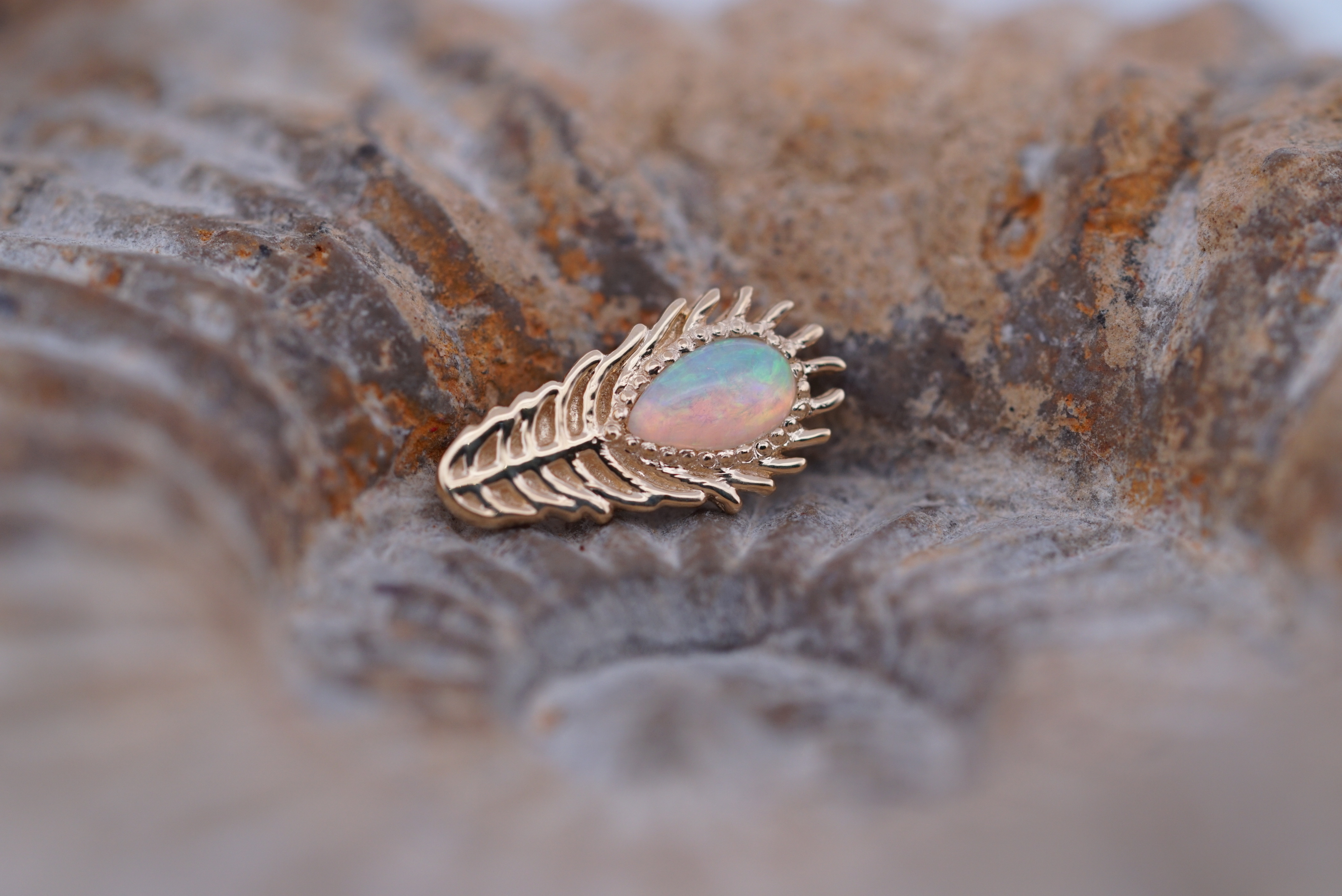 Peacock Feather (Option: Yellow Gold White Opal)