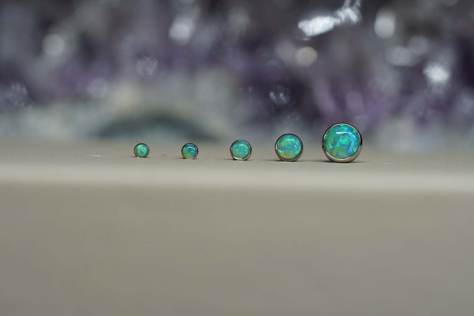 Lime Green Opal Ti Bezel Set Cabochons (Option: 2mm threadless (18g and 16g only))