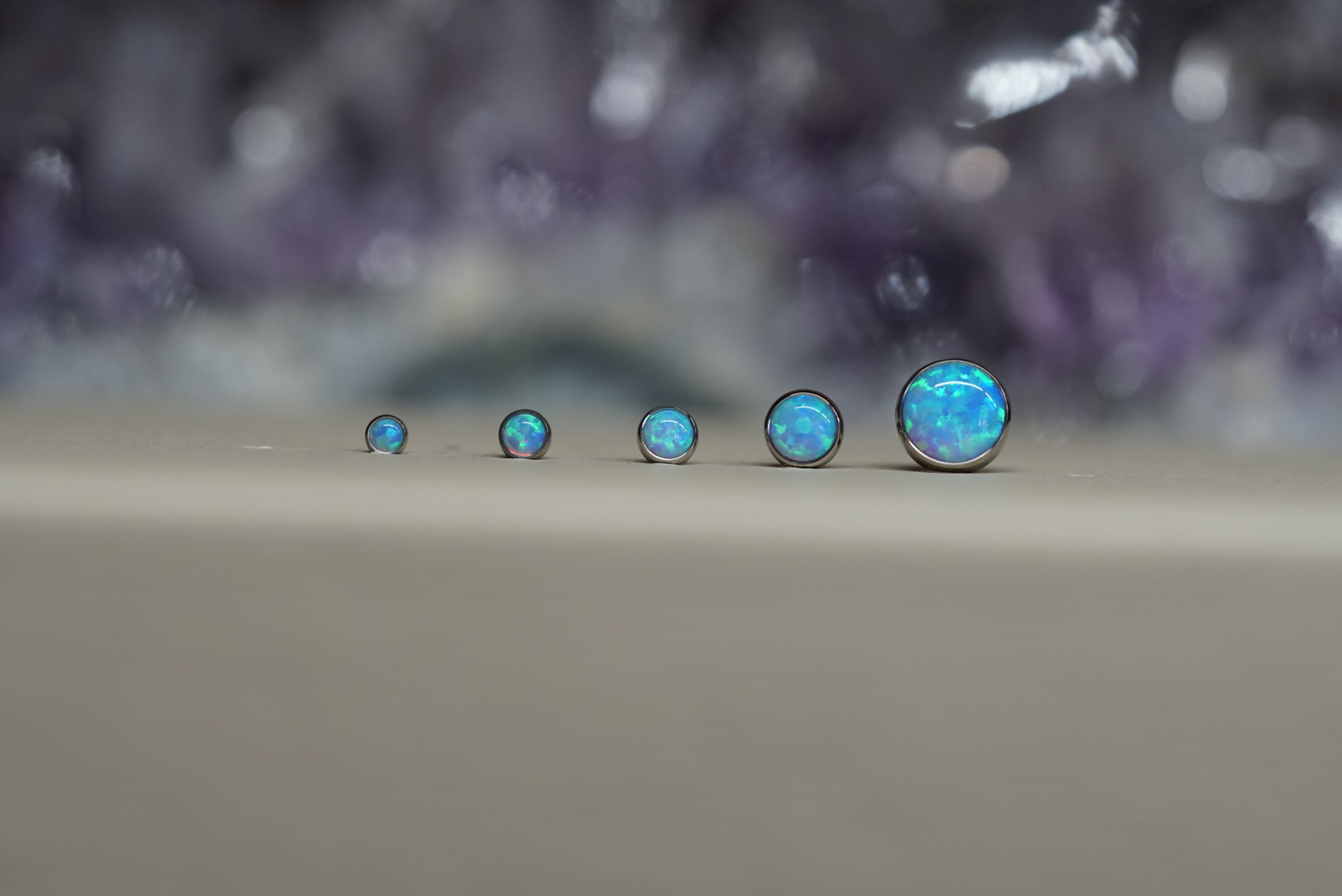 Light Blue Opal Ti Bezel Set Cabochons (Option: 2mm threadless (18g and 16g only))