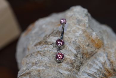 Gem Dangle Navel Curve (Option: 12g 7/16'' with 4mm prong Pink CZ top and 6mm bottom bezel with 6mm dangle)