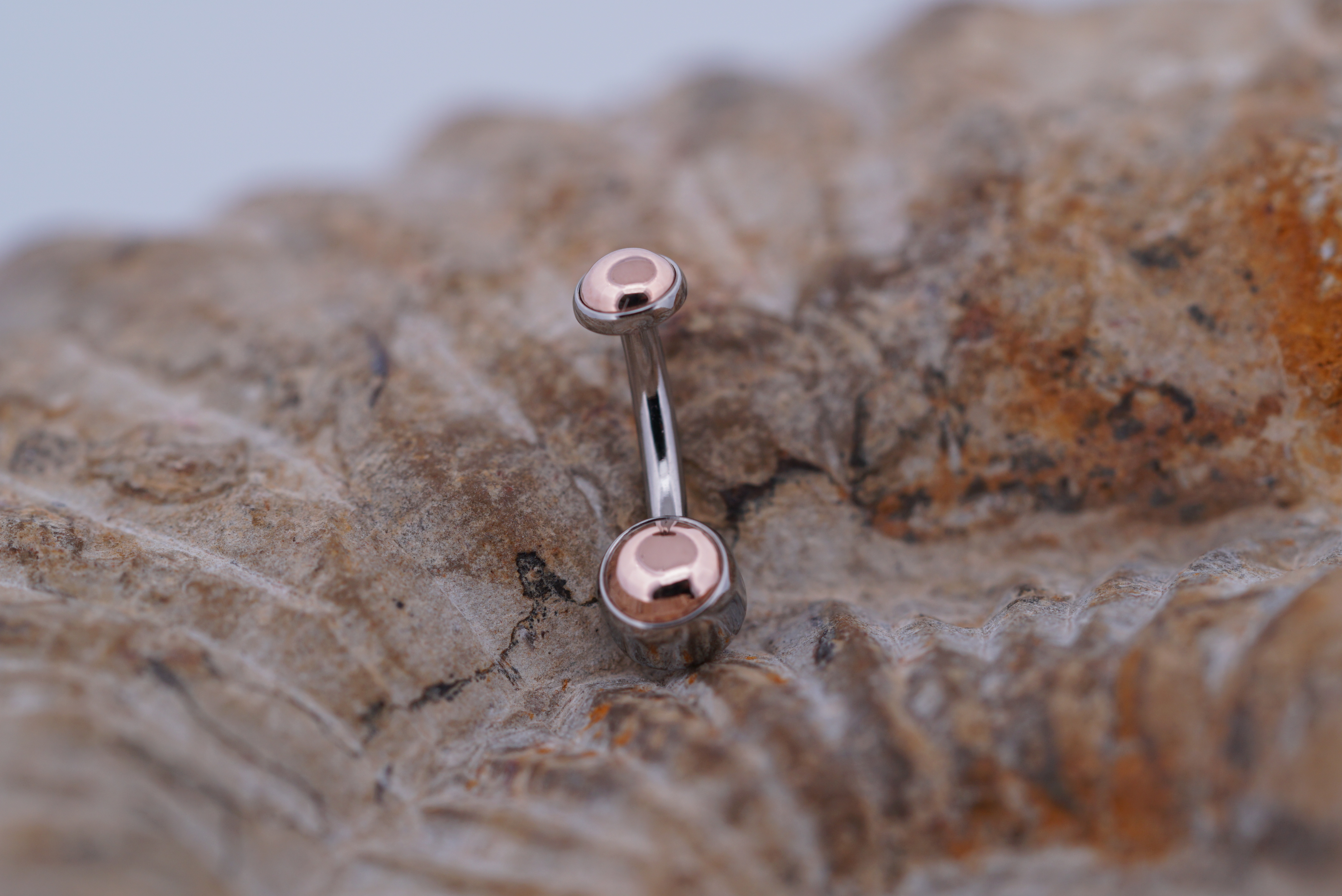 Hybrid Doublette Curved Barbell (Option: Titanium and Rose Gold 14g 5/16”)