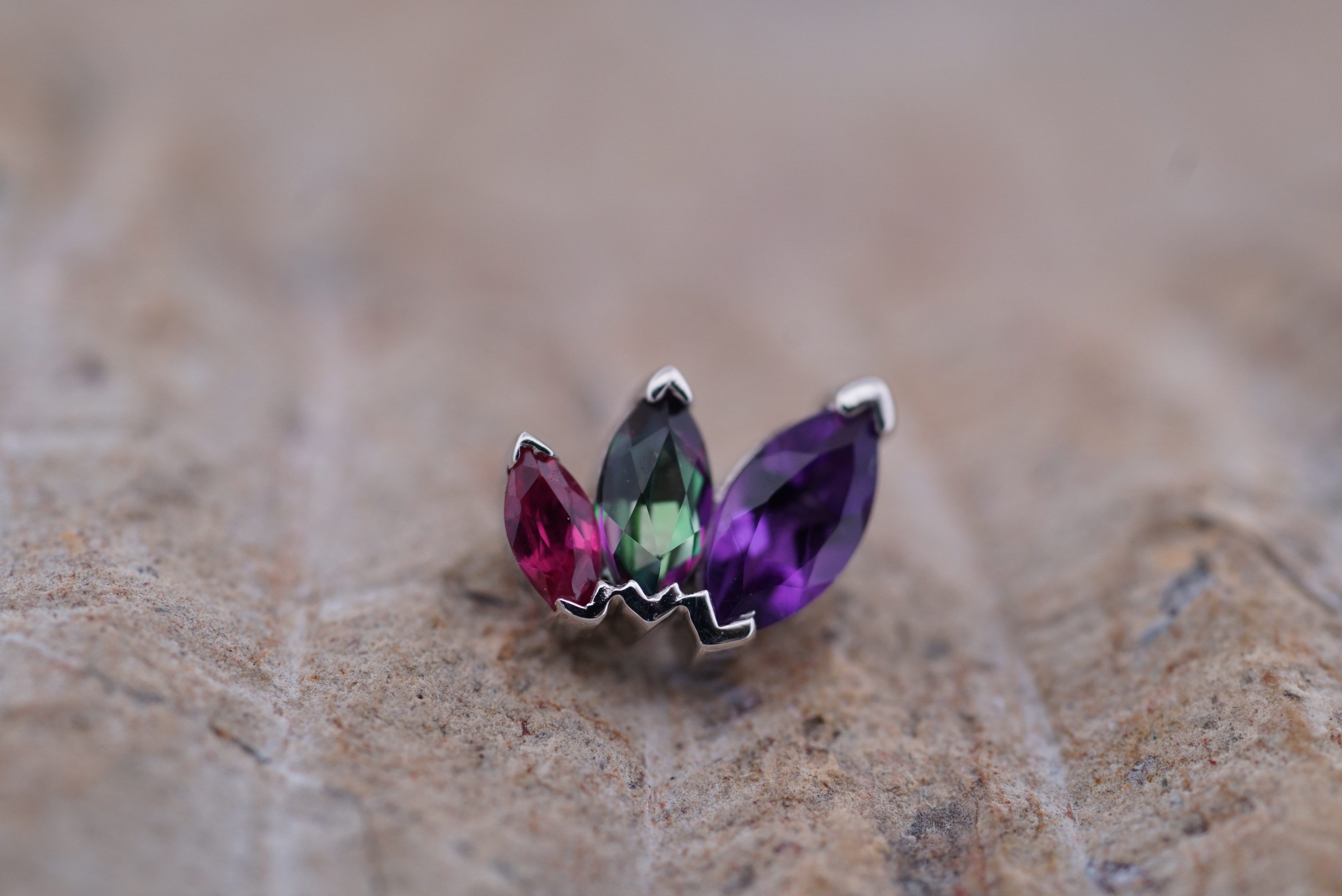 French Kiss (Option: Medium White Gold Ruby, Mystic Topaz, Amethyst , graduating to the right)